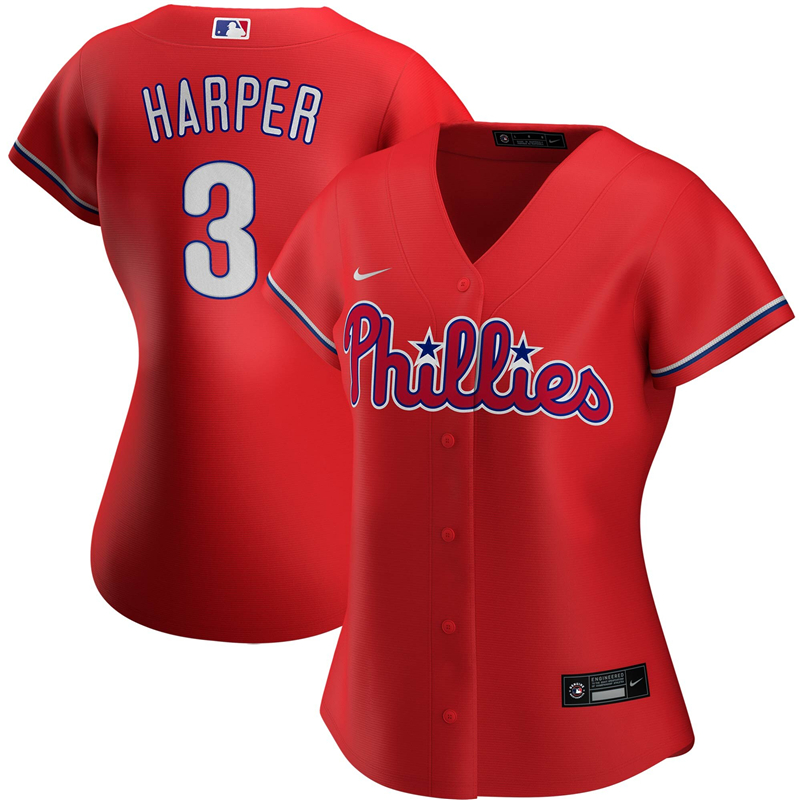 2020 MLB Women Philadelphia Phillies Bryce Harper Nike Red Alternate 2020 Replica Player Jersey 1